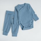 Cool Club, Set pentru baieti, Body cu maneca lunga, Pantaloni cu botosei, din tricot striat, albastru