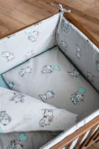 Elefanti, set lenjerie de pat si aparatori patut, 3 piese, menta verde, 90-120 cm