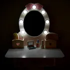 Smiki, masuta de toaleta din lemn cu scaunel, accesorii si lumini LED
