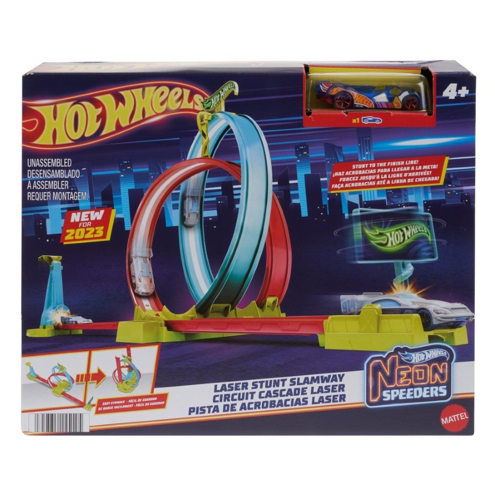 Hot Wheels, Neon Speeders, Laser Stunt Slamway, set de joaca cu