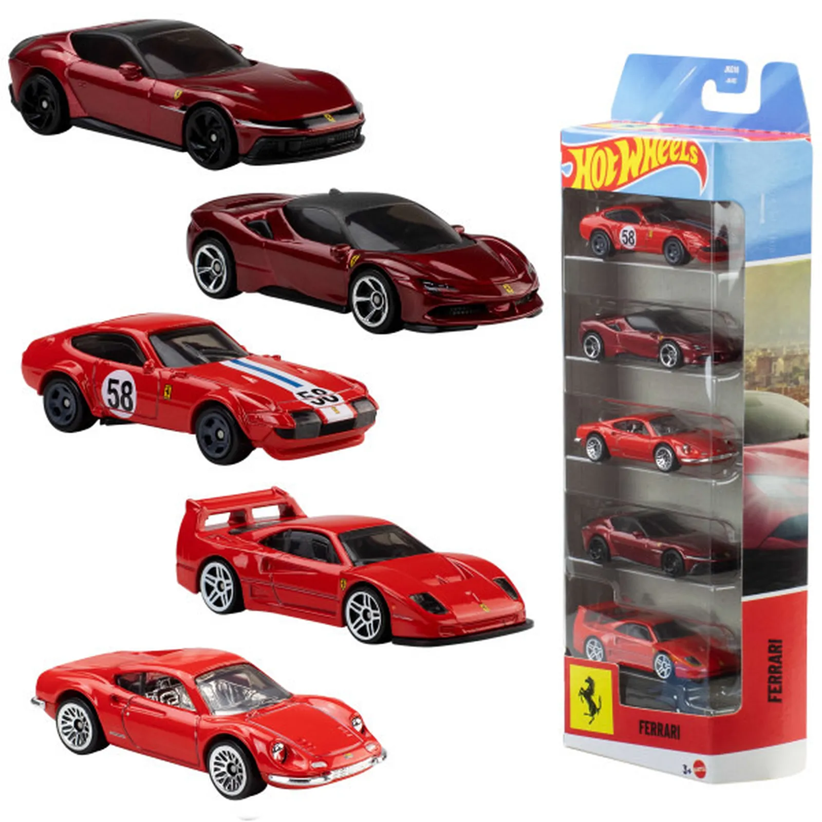 Hot Wheels, Ferrari 5-pack, set de masini, scara 1:64 - smyk.ro