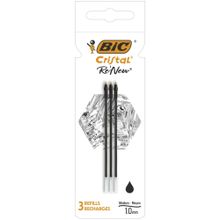 Bic, Cristal Re'new Metal, rezerva pix, negru, 3 buc.