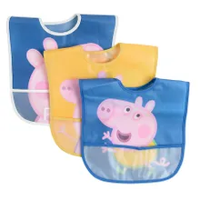 Cool Club, Baveta cu buzunar pentru bebelusi, albastru, galben, Peppa Pig, set 3 buc.