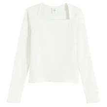 Cool Club, Bluza cu maneca lunga pentru fete, din tricot striat, alb