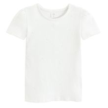 Cool Club, Bluza cu maneca scurta pentru fete, din tricot striat, alb