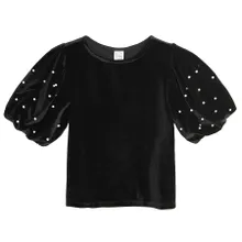 Cool Club, Bluza cu maneca scurta pentru fete, velur, negru