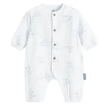 Cool Club, Pijama tip salopeta pentru baieti, muselina, alb, imprimeu Dumbo