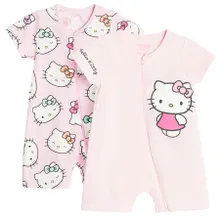 Cool Club, Salopeta rompers pentru fete, roz, imprimeu Hello Kitty, set, 2 buc.
