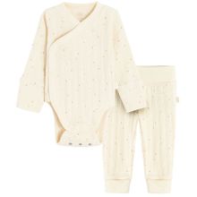 Cool Club, Set pentru fete, Body cu maneca lunga, Pantaloni fara botosei, din tricot striat, bej