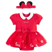 Cool Club, Set pentru fete, Body-rochie cu maneca scurta, Bentita, rosu, imprimeu Minnie Mouse