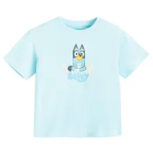 Cool Club, Tricou lejer pentru fete, bumbac organic, albastru, imprimeu Bluey