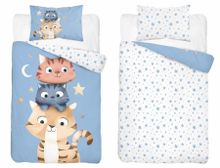 Detexpol, Pisoi, set lenjerie de pat single, din bumbac, niebieski, 100-135 cm