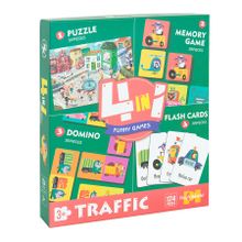 Funny Games, Traffic, set 4 in 1, puzzle + memory + domino + cartonase, 124 elemente