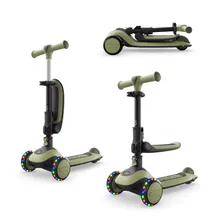 Kinderkraft, Halley 2, trotineta cu 3 roti de echilibru 2in1, LED, Grassland Green