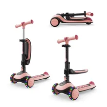 Kinderkraft, Halley 2, trotineta cu 3 roti de echilibru 2in1, LED, Rose Pink