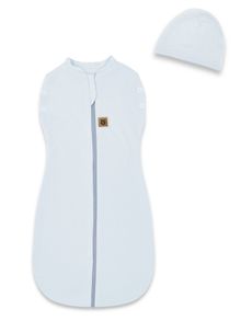 MimiNu, Soft, Teddy, set: sac de dormit + caciula pentru bebelusi, Baby Blue, TOG 0.5, marime 62, 0-3 luni