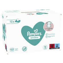 Pampers Sensitive, servetele umede, 12 pachete de 52 servetele, 624 buc.