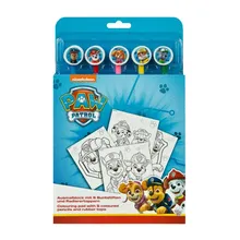 Paw Patrol, carte de colorat, 5 creioane colorate si 5 gume de sters, set creativ