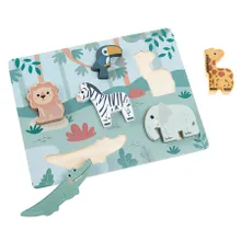 Smiki, Animalute salbatice, puzzle din lemn, joc de potrivire, 6 elemente