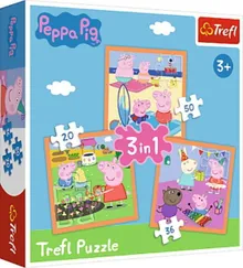 Trefl, Peppa Pig, Peppa Pig inventiva, puzzle 3in1, 106 piese