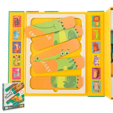 Animalute, puzzle din betisoare, joc de potrivire, 36 elemente
