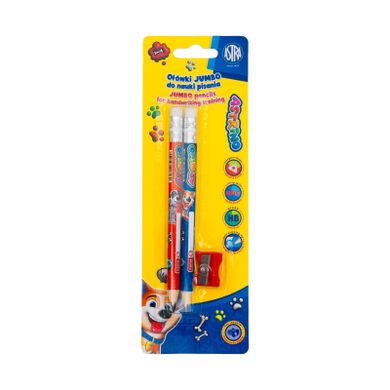 Astra, Astrino, creioane cu grafit si radiera pentru invatarea scrisului, triunghiulare, jumbo, HB, 2 buc. + ascutitoare, 1 buc.