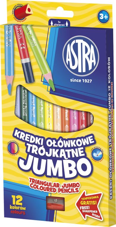 Astra, creioane colorate Jumbo, triunghiular, 12 culori