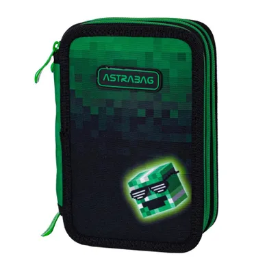 Astrabag, Jumbo, penar cu 3 compartimente, cu rechizite scolare, Pixel Hero