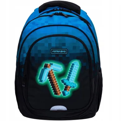 Astrabag, rucsac pentru scoala, cu 3 compartimente, Blue Pixel