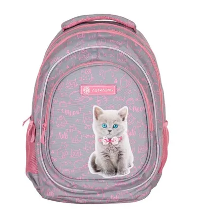 Astrabag, rucsac pentru scoala cu 3 compartimente, Pinky Kitty