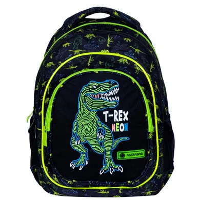 Astrabag, rucsac pentru scoala cu 3 compartimente, T-Rex Neon