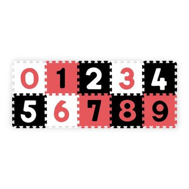 BabyOno, Cifre, covor din spuma tip puzzle, rosu, 10 buc.