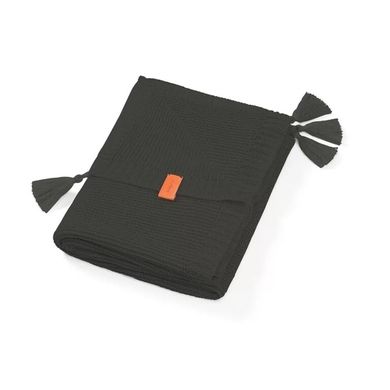 BabyOno, paturica tricotata din bambus cu franjuri, negru, 75-100 cm