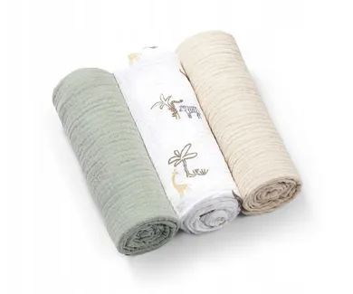 BabyOno, Scutecele din muselina sifonata, verde, 70-70 cm, 3 buc.