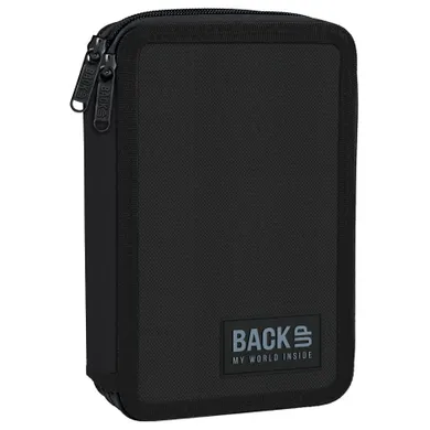 BackUp, penar cu 2 compartimente, cu rechizite scolare, Black