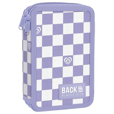 BackUp, penar dublu, cu rechizite scolare, Carouri Violet