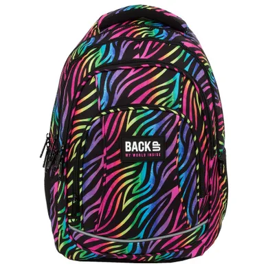 BackUp, rucsac pentru scoala, cu 4 compartimente, Colorful Zebra