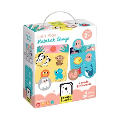 Banana Panda, Bingo Habitate, joc de bingo cu ghid pentru parinti, pentru varste de la 2 ani, 6 planse si 24 de jetoane