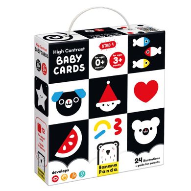 Banana Panda, High Contrast, carti din carton pentru bebelusi, 0-3 luni, set de 12 carti cu contrast ridicat si ghid pentru parinti