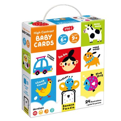 Banana Panda, High Contrast, carti din carton pentru bebelusi, 6-9 luni, set de 12 carti cu contrast ridicat si ghid pentru parinti