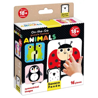 Banana Panda, On-the-Go Puzzle Jumatati de animalute, perechi de puzzle-uri, pentru varsta de 18 luni+, 16 piese