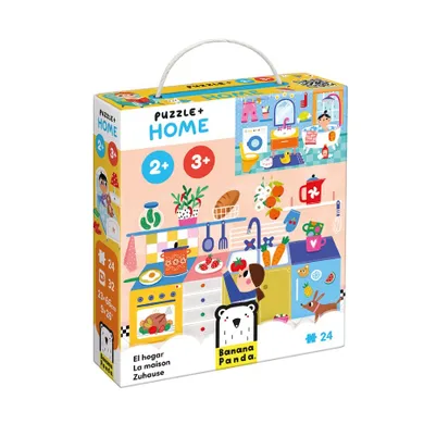 Banana Panda, Puzzle + Acasa, set de puzzle-uri, pentru varsta de 2+, 3+, 24 piese de puzzle, 32 placute suplimentare