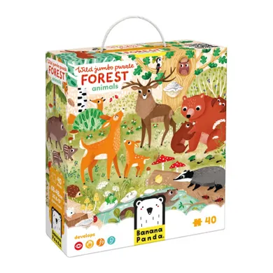 Banana Panda, Wild Jumbo Puzzle Animale din padure, set de puzzle-uri, pentru varsta de 3+, 40 piese