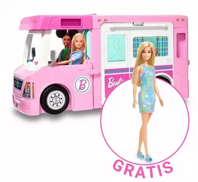 Barbie, Camper 3in1 + papusa gratuita, set promotional