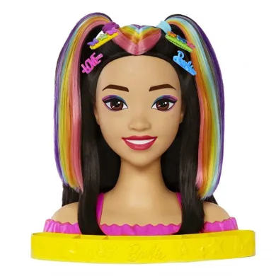 Barbie, Cap Stilist Curcubeu Neon + Color Reveal accesorii, set de joaca