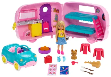 Barbie, Caravana de camping Chelsea, set cu papusa si accesorii