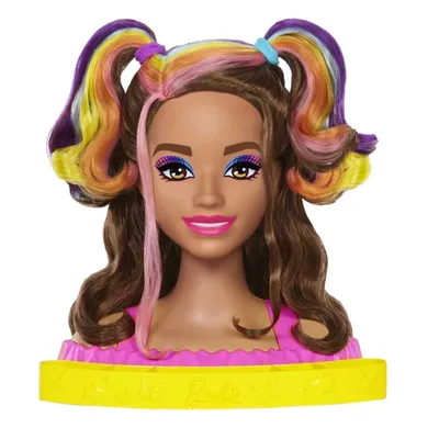 Barbie, Papusa de coafat, Culorile curcubeului neon - par castaniu, accesorii Color Reveal, set de joaca