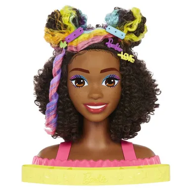 Barbie, Papusa de coafat, Culorile curcubeului neon - par cret, accesorii Color Reveal, set de joaca
