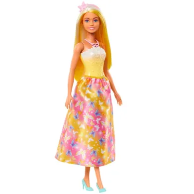 Barbie, papusa Printesa, costum galben-roz