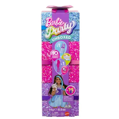 Barbie, Party Unboxed Glam Party, papusa cu surprize, set violet